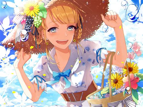 Desktop Wallpaper Girl Anime Outdoor Straw Hat Hd Image Picture Background 9b63ee