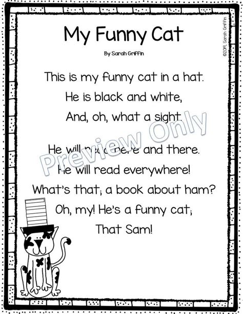 printable cat poem for kids | My Funny Cat | great for pet themes and