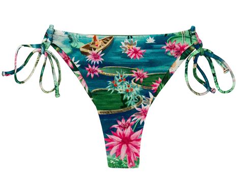 Green And Blue Tropical Double Tie Thong Bikini Bottom Bottom Amazonia Fio Tie Rio De Sol