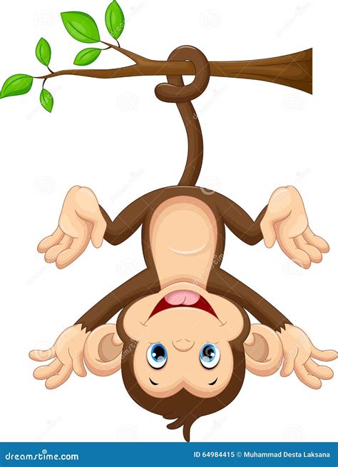 Cute Baby Monkey Hanging On Tree Stock Illustration Image 64984415