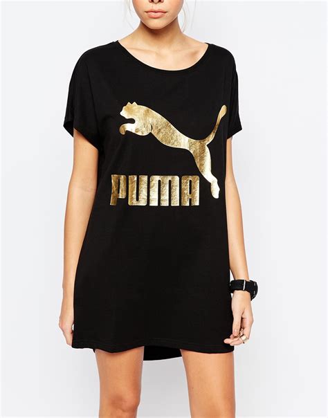 Lyst Puma Gold Collection T Shirt Dress With Metallic Logo In Black