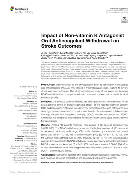Pdf Impact Of Non Vitamin K Antagonist Oral Anticoagulant Withdrawal