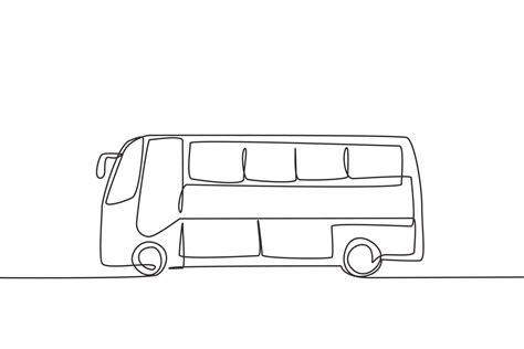 Single One Line Drawing Of Bus Seen From The Side That Will Serve