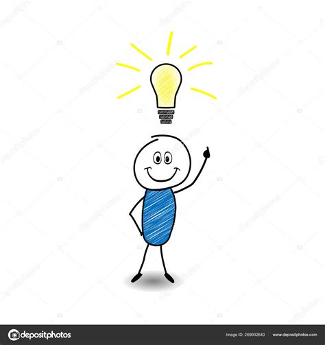 Stick Figure Having A Creative Idea With A Light Bulb Over His Head