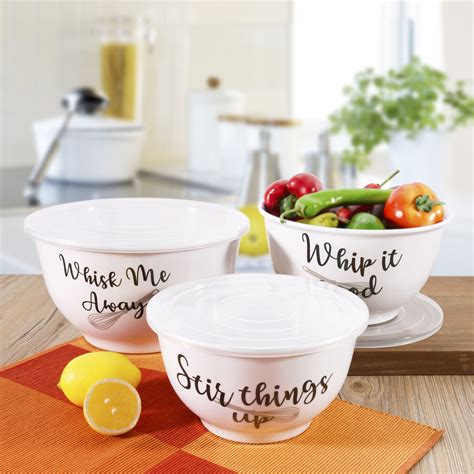 Mainstays Whisk Me Away Melamine Mixing Bowl With Lids 6 Piece Set