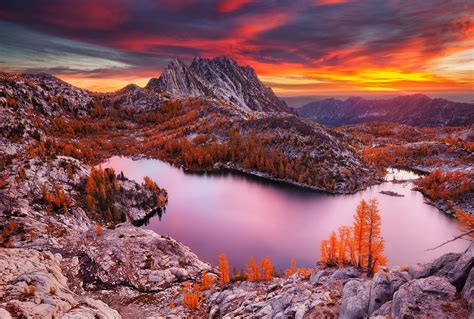 Wallpaper Landscape Forest Fall Mountains Sunset Lake Water
