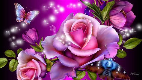 🔥 Download Purple Roses And Butterflies Desktop Wallpaper By