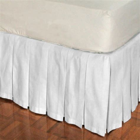 Decent White Cotton Multiple Pleats Box Pleat Bed Skirt Tailored Bedskirt Bedskirt White