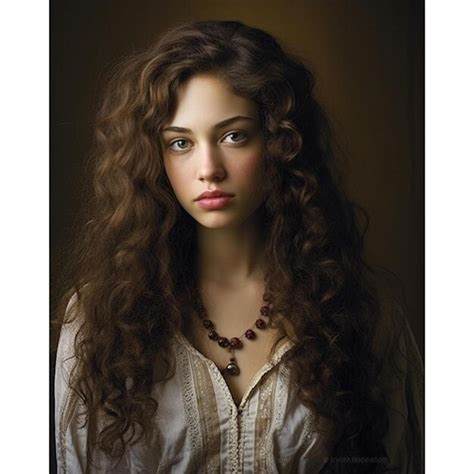 Premium Ai Image A Woman With Long Curly Hair And A Necklace On Her Neck