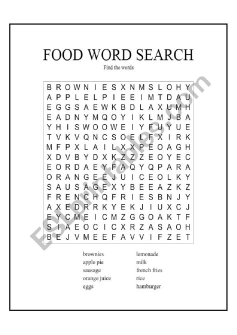 Healthy Food Word Search Printable