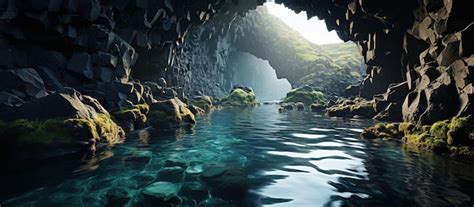 Premium Photo Underwater Cave With Turquoise Water 3d Render Illustration