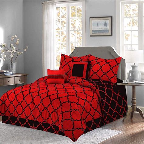 Annissa Collection Luxurious 10 Piece Red Geometric California King