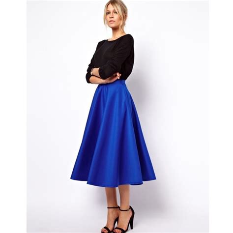 Modest Royal Blue Tea Length Satin Skirts For Women Elegant Office Lady
