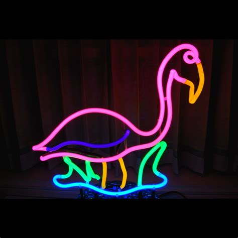 Tropical Pink Flamingo In Watery Marsh Neon Light Art Sculpture