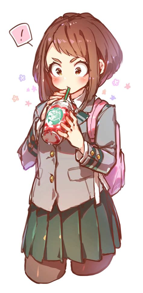 3 images in one art original artist middle none. Uraraka Sipping on a "Might-bucks" Frappuccino ...