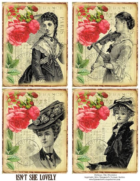 Ephemeras Vintage Garden Rose Printable With Victorian Women