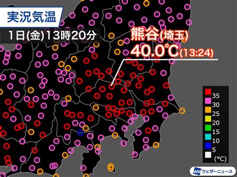 ＜速報＞埼玉県・熊谷で40℃を記録 先月の伊勢崎に続き国内で今年3回目 - ウェザーニュース