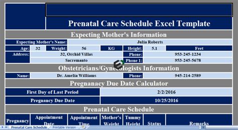 Download Free Prenatal Care Schedule Format Format In Excel