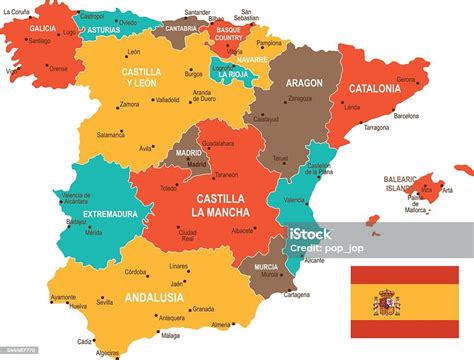 Colorido Mapa De Espanha Arte Vetorial De Stock E Mais Imagens De