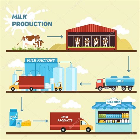Vector Illustration Stages Production And Processing Of Milk — Stock