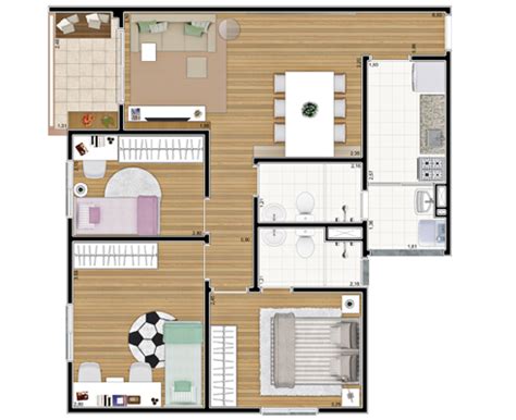 Apartamento de 3 dorms 66m² | Apartamento, Imóveis, Plantas