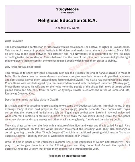 Religious Education Sba Free Essay Example