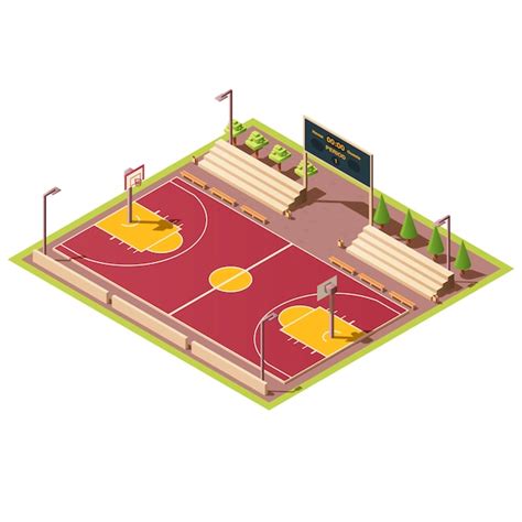 Stade Isométrique Avec Terrain De Basket Vecteur Gratuite