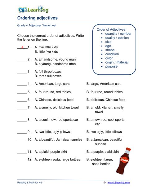 Ordering Of Adjectives Worksheet Adjectiveworksheets Net