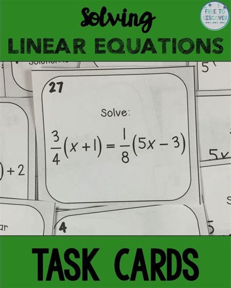 In This Linear Equation Solving Task Card Activity Students Will