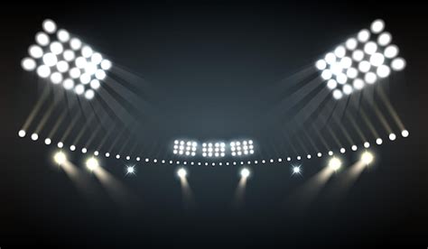 Stadium Lights Realistic With Sports And Technology Symbols Free Vector