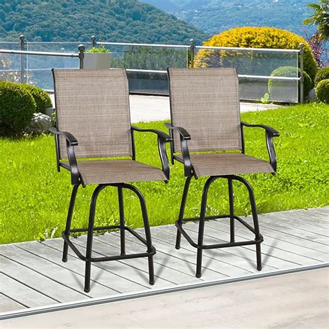 Ulax Furniture 2 Piece Outdoor Swivel Bar Stools Sling Patio Seating