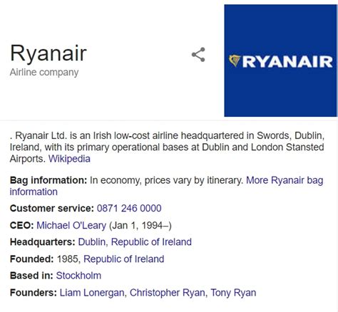 We are here to help. Ryanair: Customer Service Contact Number: 0330 1007 838 ...