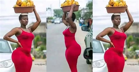 Phots Beautiful Ghanaian Lady Causes Massive Traffic With Her Huge Backside As She Sells