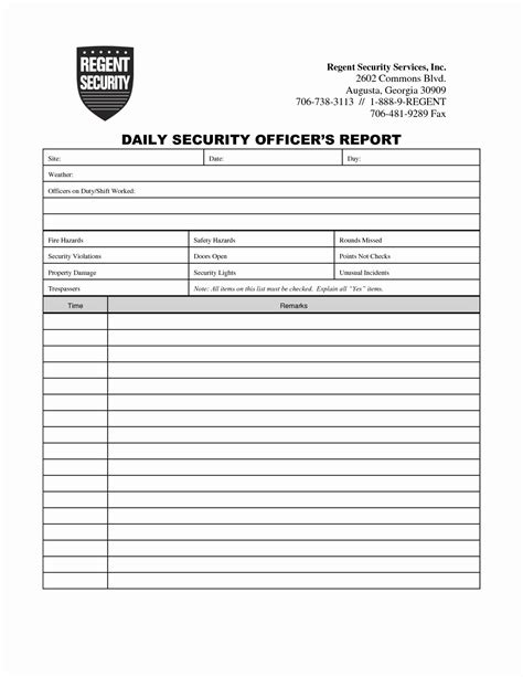 Weekly Activities Report Template Fresh Security Guard Daily Activity