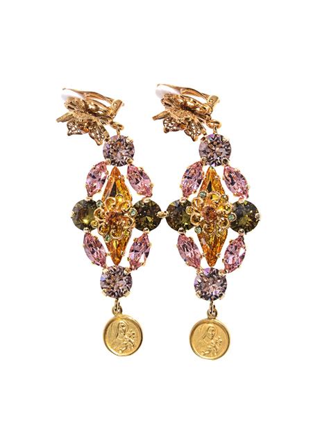 Lyst Dolce And Gabbana Goldplated Embellished Earrings In Metallic
