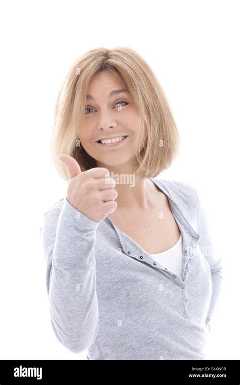 Happy Casual Woman Giving A Thumbs Up Stock Photo Alamy