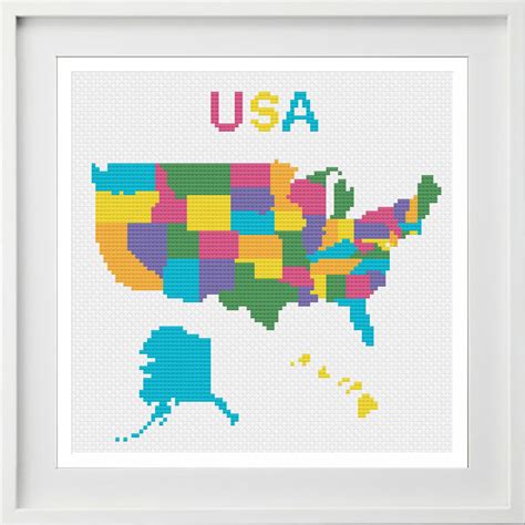 Usa Map Cross Stitch Pattern Instant Download Geography Etsy