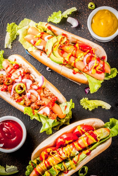Back to hot dogs and offal. Assortment of different homemade hot dogs with sausage ...
