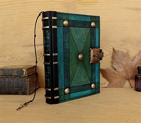 Leather Journal With Lock And Key Blue And Green By Teostudio