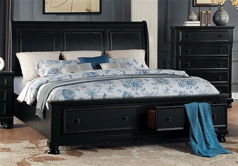 Our discount queen bedroom sets come in a variety of finish options. Laurelin Black Queen Storage Bedroom Set | Evansville ...