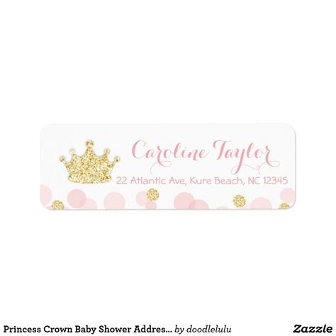 Princess Crown Baby Shower Address Label In Pink And Gold Glitter