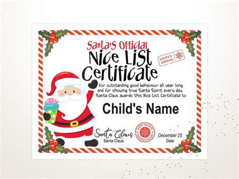 Completely online and free to personalize. Santa's Nice List, Editable Certificate Template ...