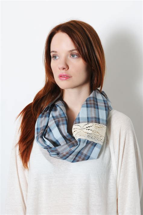 Blue Country Plaid Infinity Scarf Handmade Loves