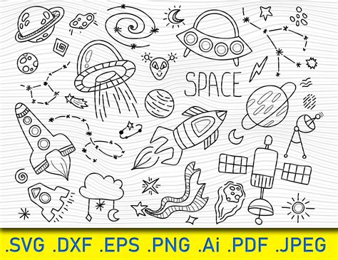 Outer Space Clip Art Hand Drawn Planets Doodles Etsy