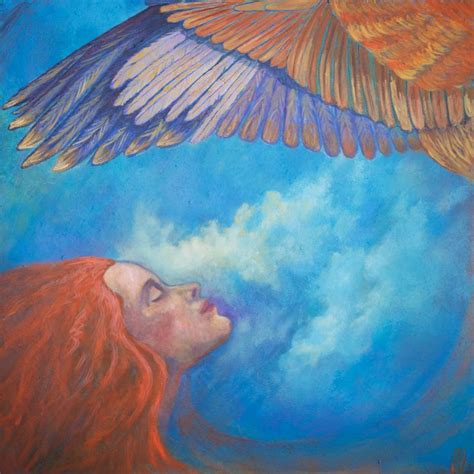 Acrylic Overshadow Red Head Woman Wings Angels God Clouds