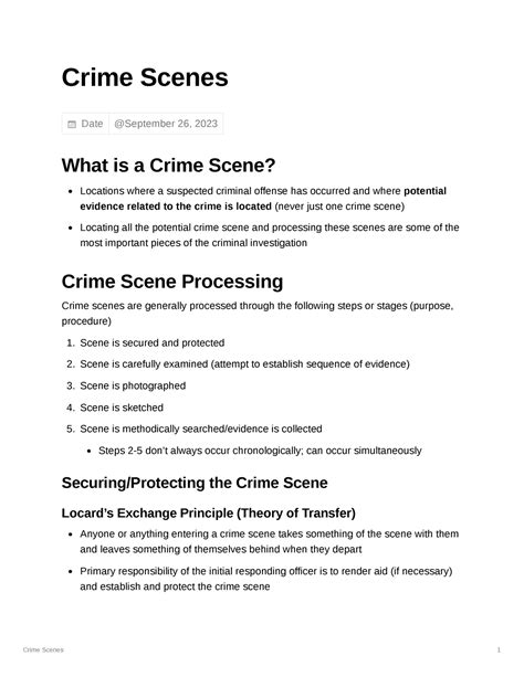 Crime Scene Basics Crime Scenes 1 Crime Scenes Date What Is A Crime Scene Locations Where A