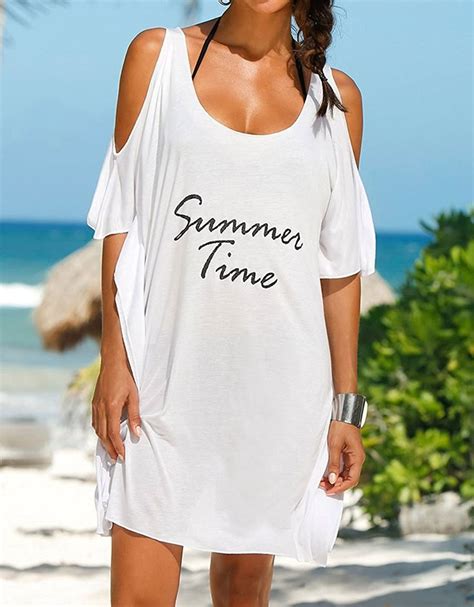 Womens Oversized Cover Up Baggy Summer T Shirt Swimsuit Vocation Beach