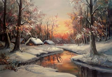 Iarna In Amurg Tablouri De Suflet Si Vis Winter Scene Paintings