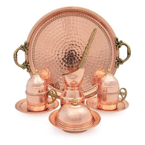 Turkish Copper Coffee Serving Set Coffee Porcelain Cup Etsy