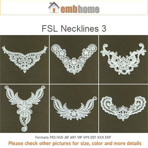 Fsl Necklines Free Standing Lace Machine Embroidery Designs Etsy